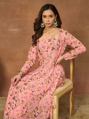 Women Floral Printed Regular Thread Work Kurta with Trousers