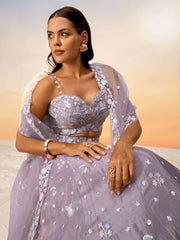 Mauve Chiffon Sequins and thread embroidery Semi-Stitched Lehenga choli & Dupatta