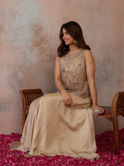 Beige Bling and Sparkly Embellished Top with Skirt
