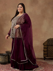 Floral Embroidered Regular Sequinned Straight Kurti with Sharara & Dupatta