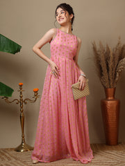 Girls Embroidered Round Neck Ethnic Dress