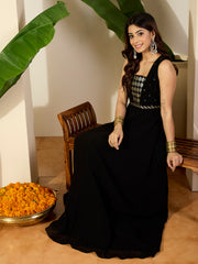 Geometric Yoke Design Sequinned Embroidered Georgette A-Line Ethnic Dress