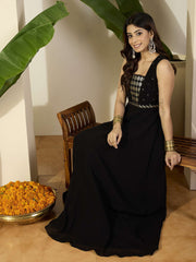 Geometric Yoke Design Sequinned Embroidered Georgette A-Line Ethnic Dress