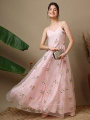 Girls Embroidered V-Neck A-Line Ethnic Dresses