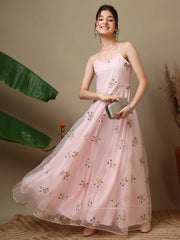 Girls Embroidered V-Neck A-Line Ethnic Dresses