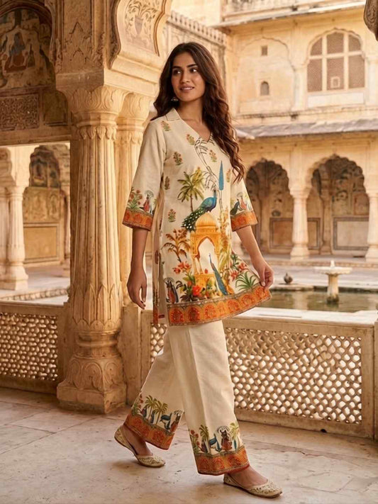 Linen Printed Tunic with Palazzos