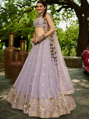 Mauve colour Chinnon Sequinse embroidery Semi-Stitched Lehenga choli and Dupatta