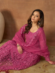 Women Ethnic Motifs Embroidered Panelled Thread Work Kurta with Trousers & With Dupatta