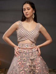 Mauve Net Multi Sequins with heavy Zarkan embroidery Semi-Stitched Lehenga choli & Dupatta