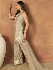Women Floral Embroidered Regular Thread Work Kurta with Palazzos & With Dupatta