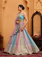 Peach Georgette Fabric Sequins embroidery Semi-Stitched Lehenga & Unstitched Blouse With Dupatta