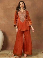 Yoke Design Round Neck Top & Palazzos Co-Ords