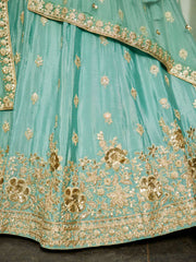 Sea Green colour Chinnon Sequinse embroidery Semi-Stitched Lehenga choli and Dupatta