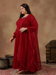 Yoke Design Sequinned Artwork Georgette Anarkali Kurta with Dupatta