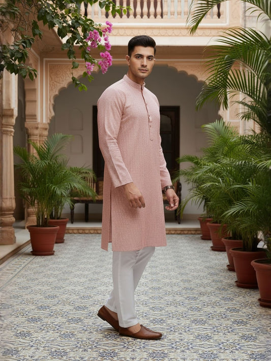 Striped Mandarin Collar Kurta & Trousers
