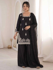 Black Designer Roman Silk Embroiderd Palazzo Suit