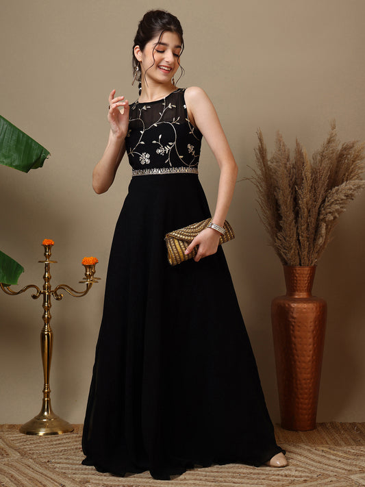 Girl Floral Embroidered Maxi Ethnic Dress