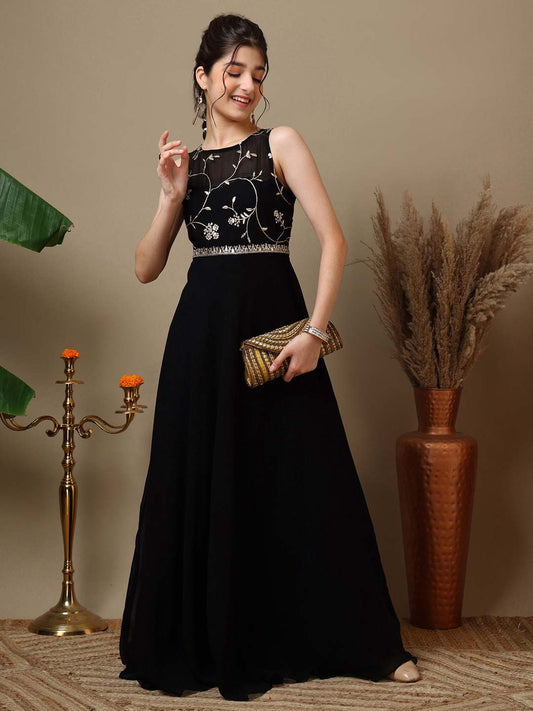 Girl Floral Embroidered Maxi Ethnic Dress
