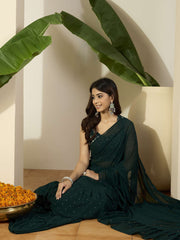 Embellished Sequinned Saree With Blouse Piece