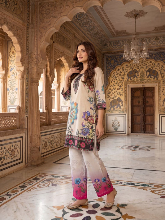 Floral Linen Printed Tunic with Trousers