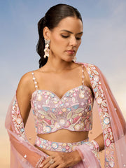 Rose gold Chiffon Sequins and thread embroidery Semi-Stitched Lehenga choli & Dupatta