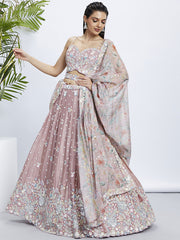 Rose gold Chiffon Sequins and thread embroidery Semi-Stitched Lehenga choli & Dupatta