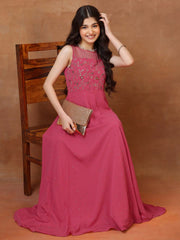 Embellished Round Neck A-Line Ethnic Dresses