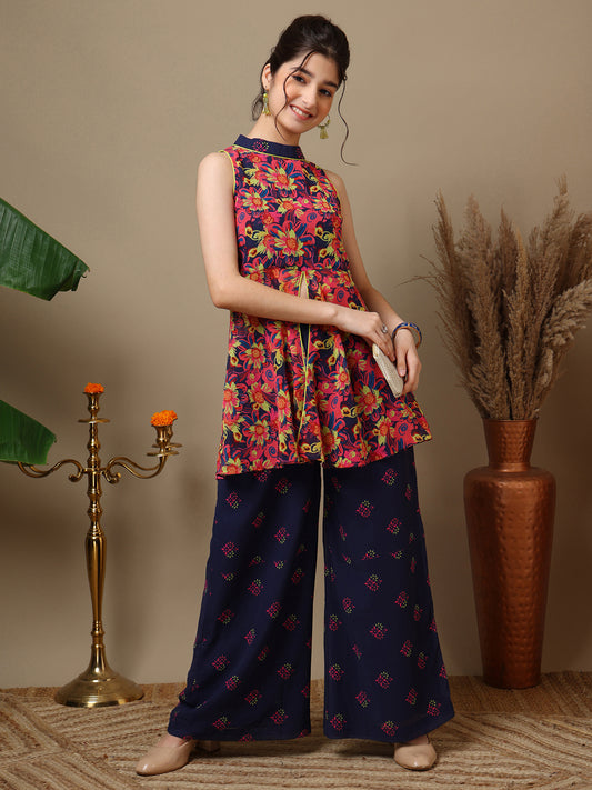 Girls Floral Printed Regular Kurta with Palazzos