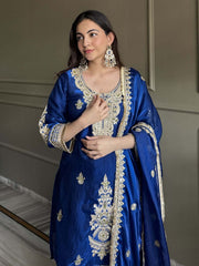 Blue Designer Fendi Silk Embroiderd Palazzo Suit