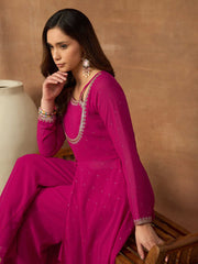 Women Layered Beads and Stones Kurta with Palazzos