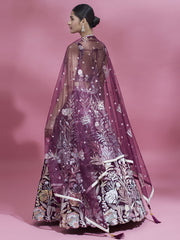 Burgundy Net Sequinse Work Semi-Stitched Lehenga & Unstitched Blouse with Dupatta