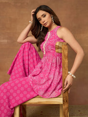Women Floral Print Pleated Top & Palazzos Co-Ords