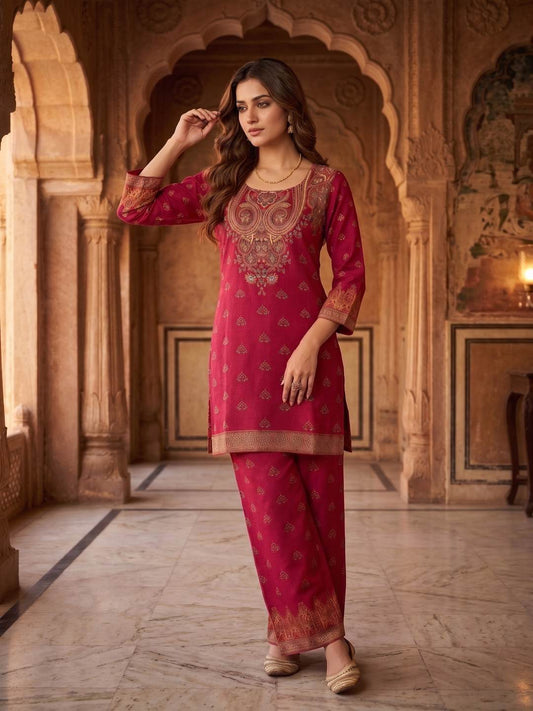 Linen Embroidered Tunic with Palazzos