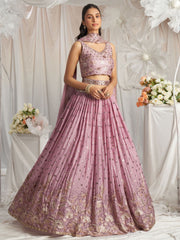 Lavender Georgette Sequin embroidery Semi Stitched Lehenga choli and Dupatta