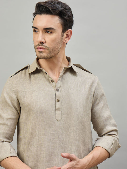 Men Regular Linen Kurta with Dhoti Pants