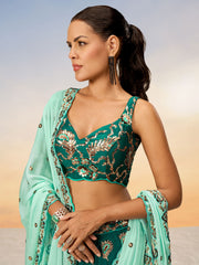 Green Pure Georgette with heavy Sequins embroidery Semi-Stitched Lehenga choli & Dupatta