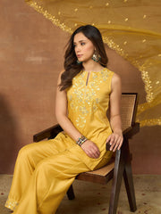 Women Floral Embroidered Regular Thread Work Kurta with Palazzos & With Dupatta