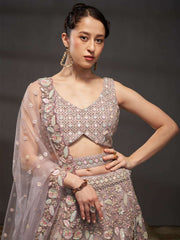 Mauve Net Multi Sequins with heavy Zarkan embroidery Semi-Stitched Lehenga choli and Dupatta