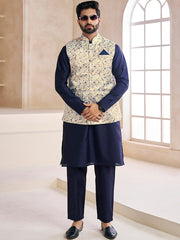 Woven-Design Mandarin Collar Nehru Jacket