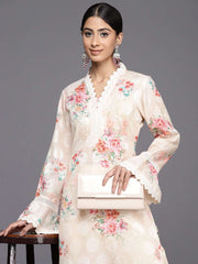 Women Yellow Floral Printed Regular Chikankari Kurta with Trousers