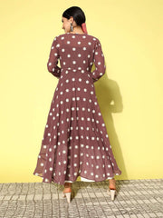 Mauve Floral Embroidered Thread Work Georgette Anarkali Kurta with Inner