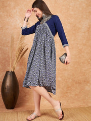 Ethnic Motifs Printed Flared Midi-Length Pure Cotton Ethnic Dress