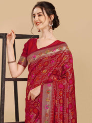 Red & Gold-Toned Woven Design Silk Blend Patola Saree