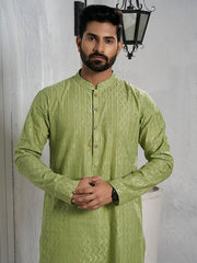 Woven Design Mandarin Collar Kurta