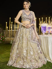 Lavender Tissue Fabric Beads & Sequince Embroidered Semi Stitched Lehenga Choli & Dupatta