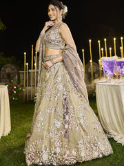 Lavender Tissue Fabric Beads & Sequince Embroidered Semi Stitched Lehenga Choli & Dupatta