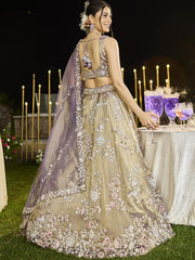 Lavender Tissue Fabric Beads & Sequince Embroidered Semi Stitched Lehenga Choli & Dupatta