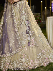 Lavender Tissue Fabric Beads & Sequince Embroidered Semi Stitched Lehenga Choli & Dupatta