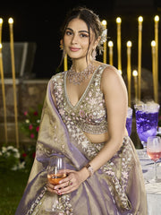 Lavender Tissue Fabric Beads & Sequince Embroidered Semi Stitched Lehenga Choli & Dupatta