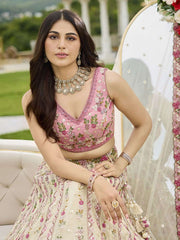 Cream Tissue Fabric Sequins embroidery Semi-Stitched Lehenga & Unstitched Blouse With Dupatta
